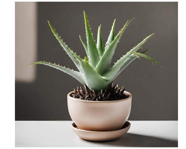 an aloe vera plant in a pot on a table